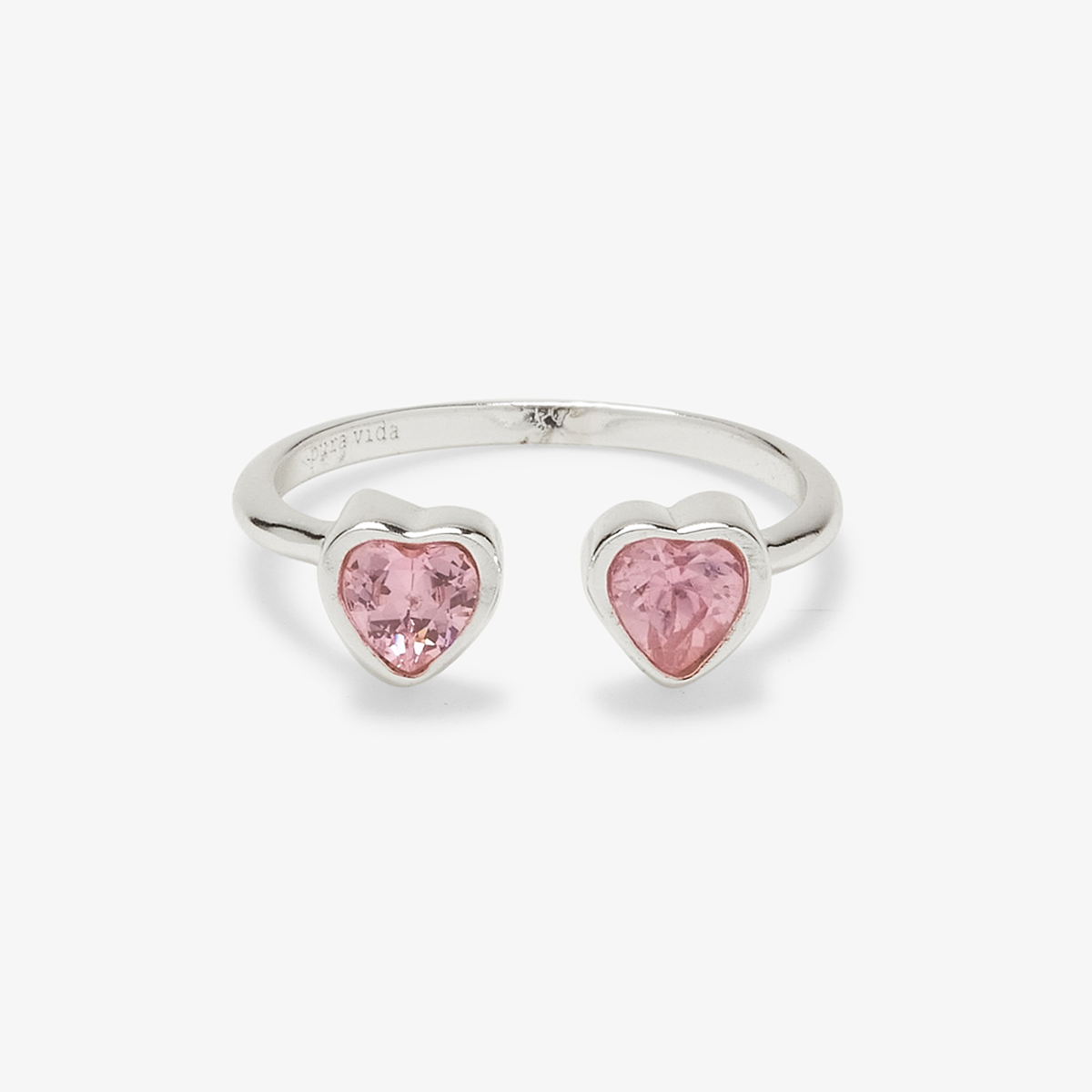 Pura Vida Ring Twin Hearts Gemstone Silver
