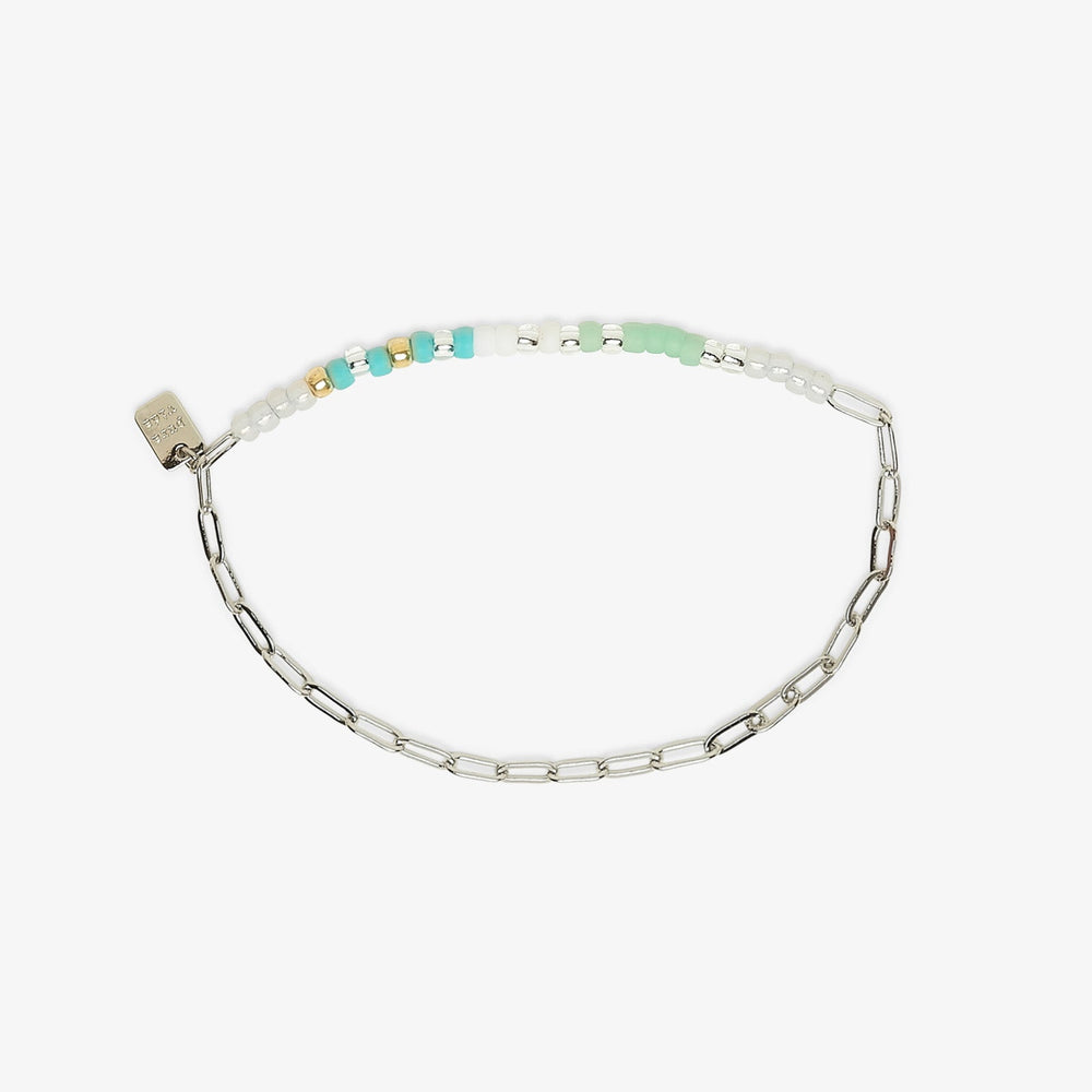 Pura Vida Bracelet Seabright Stretch Bead and Chain Silver One Size