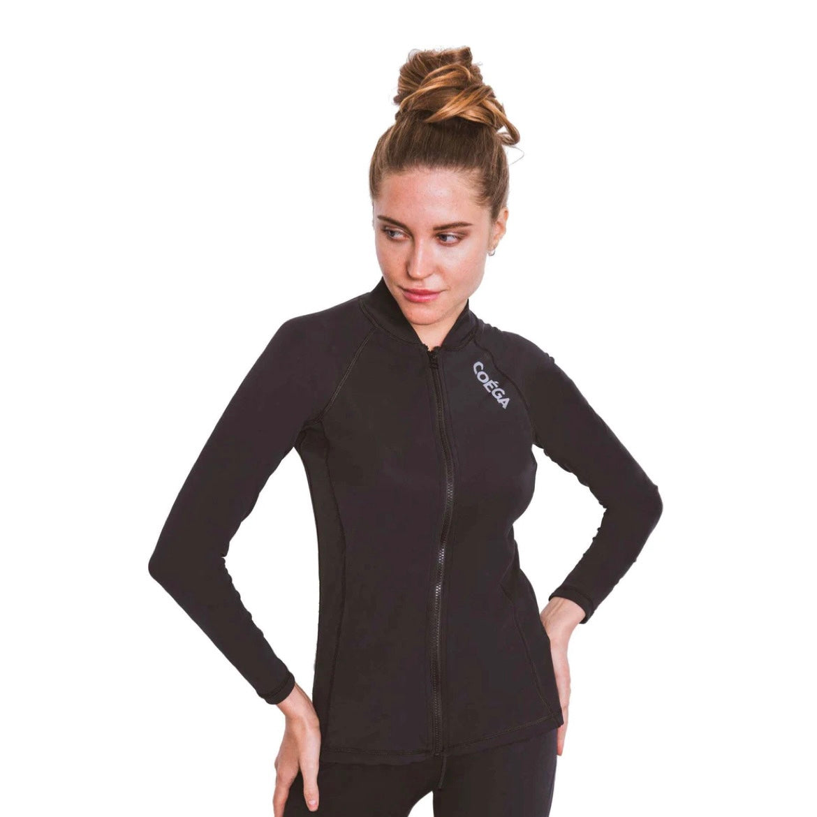 Ladies Rashguard Long Sleeve with Full Zip Black (Stnd)