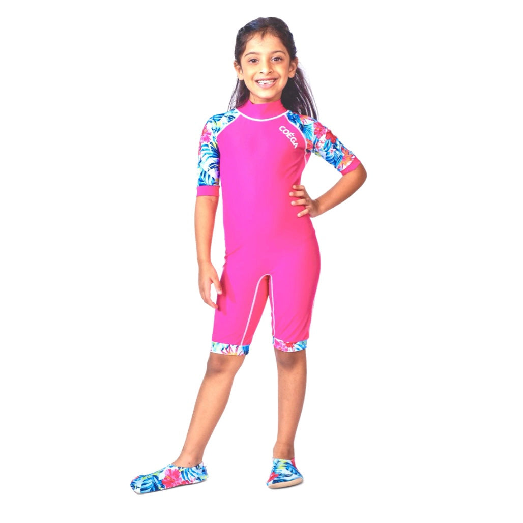 Girls One Piece Pink Colourful Foliage