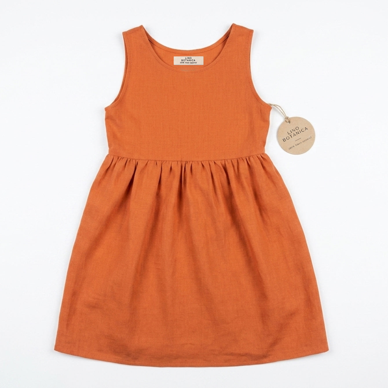 Lino Botanica Girls Dress Sundress Orange