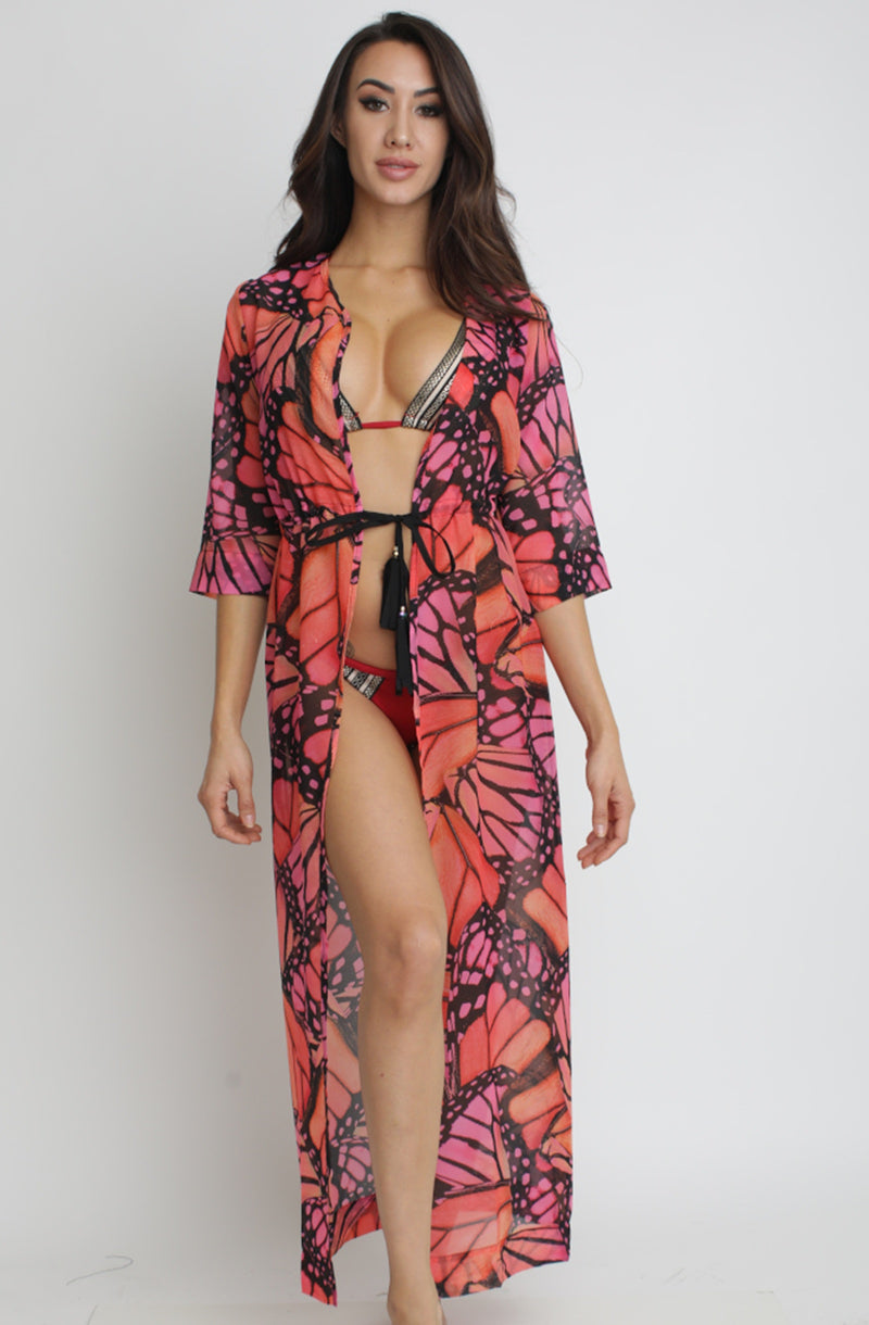Dolcessa Swimwear Women Long Coverup Butterfly Magenta