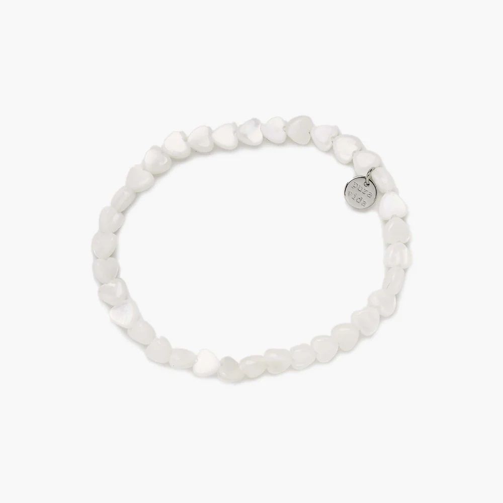 Pura Vida Bracelet Mother of Pearl Heart Stretch White One Size