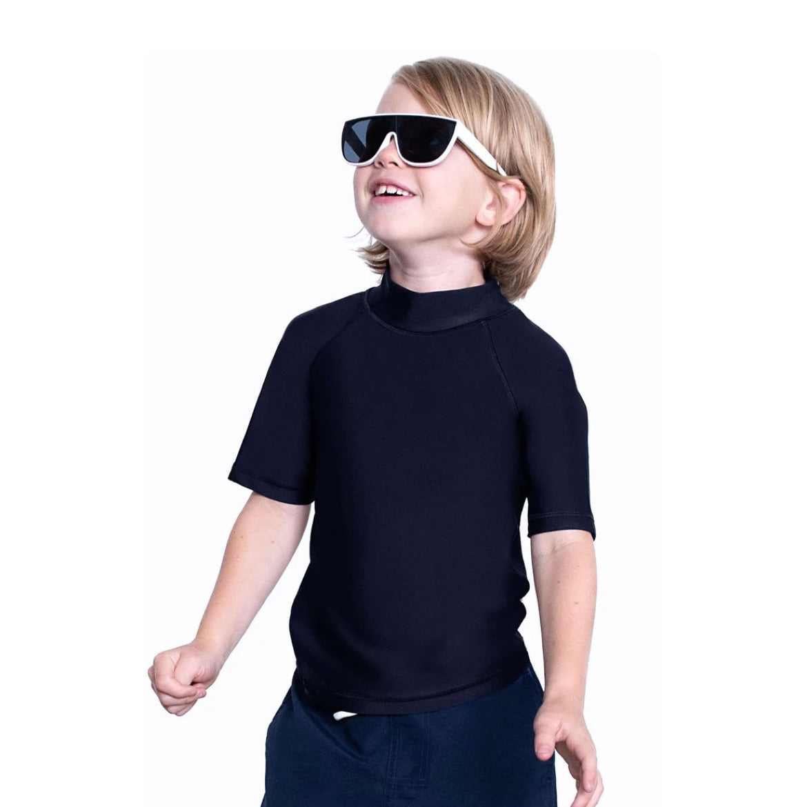 Unisex Kids Rashguard Short Sleeve Black Basic (Stnd)